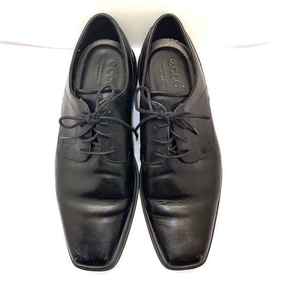 ECCO City Tray Plain Toe Derby Black Leather Shoes Mens size 10 - Picture 3 of 7